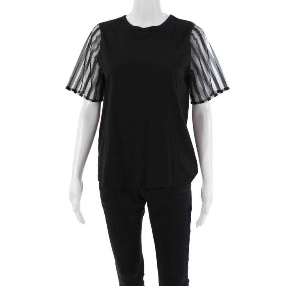Clu Womens Cotton Short Sleeve Round Neck Casual Top Black Size XS